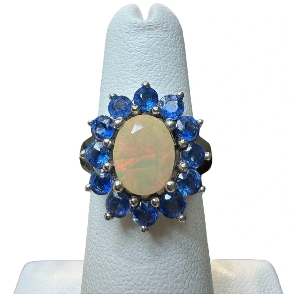 Vintage opal and tanzanite 925 silver ring